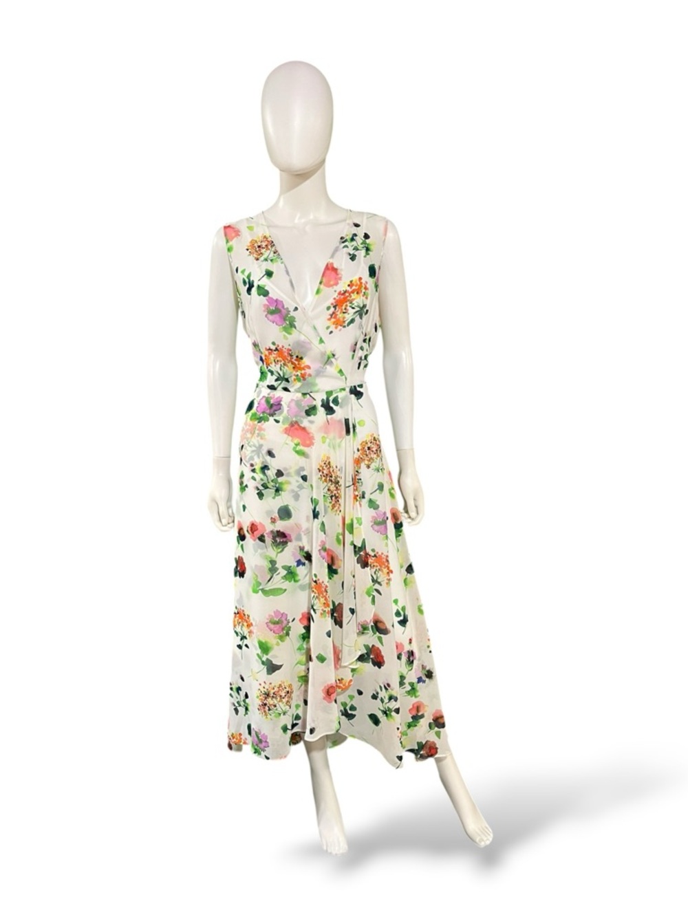 Calvin Klein Floral Chiffon Faux Wrap Midi Dress, 12